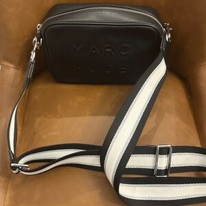 Marc Jacobs Black Crossbody Bag with Striped Strap